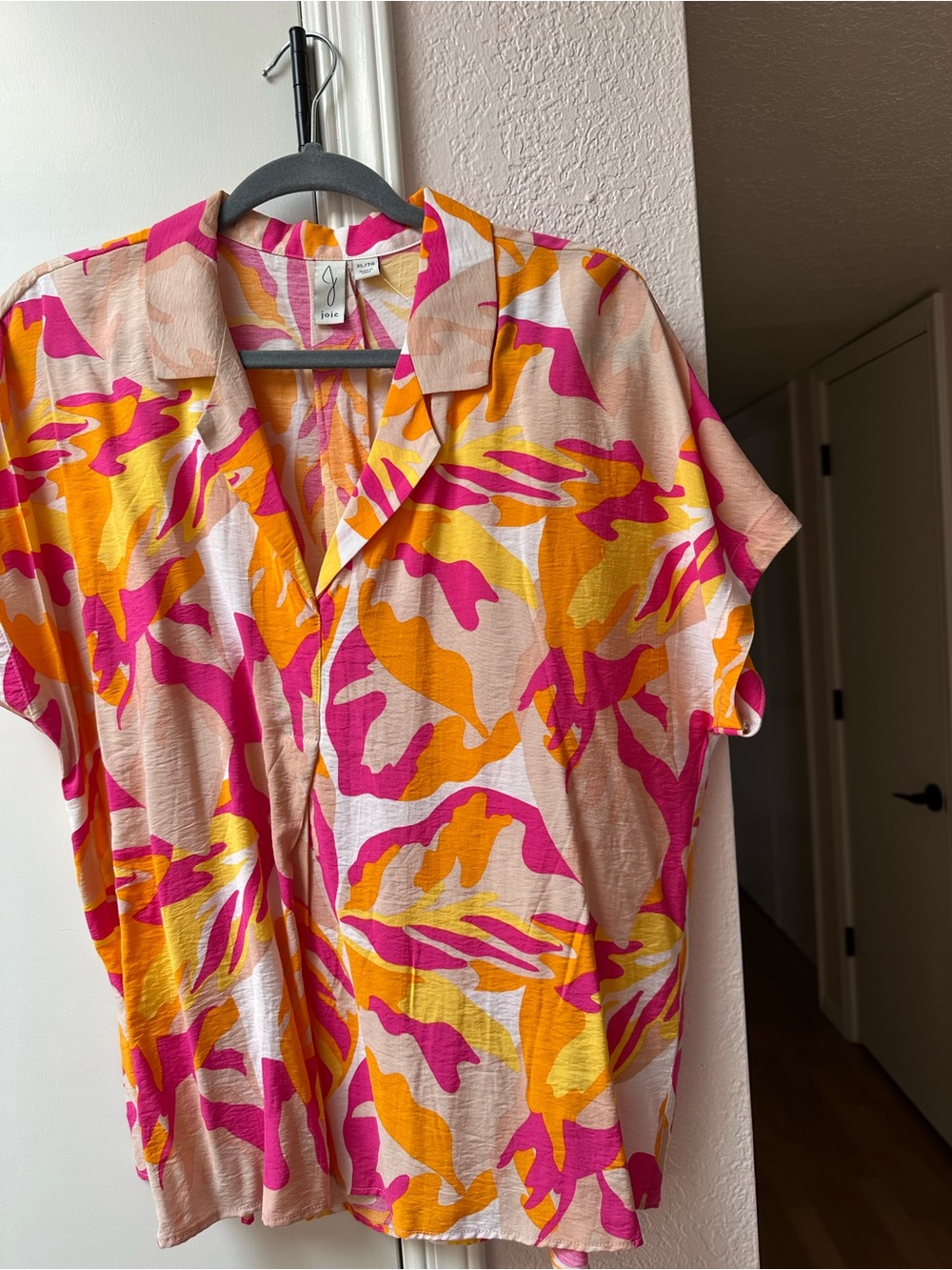 Joie Pink Orange Yellow Abstract Print Blouse